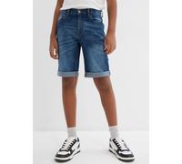 Bermudas BONPRIX, Jungen, Gr. 164, N-Gr, blau (blau denim), Obermaterial: 82% Baumwolle, 17% Polyester, 1% Elasthan, slim fit, Hosen Bermudas, aus Stretch-Material, Slim fit Passform, verstellbarer Ta