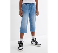 Bermudas BONPRIX "Schlupf-Jeans-Longbermuda, Slim Fit", Jungen, Gr. 176, N-Gr, blau (hellblau denim), Obermaterial: 82% Baumwolle, 17% Polyester, 1% Elasthan, slim fit, Hosen Bermudas, aus Baumwolle,