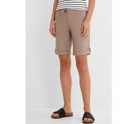 Bermudas BONPRIX "Stretch Bermuda", Damen, Gr. 40, N-Gr, braun (taupe), Web, Obermaterial: 97% Baumwolle, 3% Elasthan, unifarben, regular fit kniefrei, Hosen Bermudas, mit krempelbaren Beinen, Regular