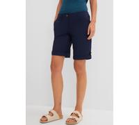 Bermudas BONPRIX "Stretch Bermuda", Damen, Gr. 44, N-Gr, blau (dunkelblau), Web, Obermaterial: 97% Baumwolle, 3% Elasthan, unifarben, regular fit kniefrei, Hosen Bermudas, mit krempelbaren Beinen, Reg