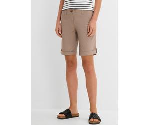 Bermudas BONPRIX "Stretch Bermuda", Damen, Gr. 44, N-Gr, braun (taupe), Web, Obermaterial: 97% Baumwolle, 3% Elasthan, unifarben, regular fit kniefrei, Hosen Bermudas, mit krempelbaren Beinen, Regular