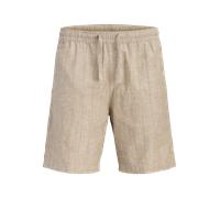 Bermudas JACK & JONES "JPSTJAIDEN SUMMER LINEN BLEND STRIPE REG", Herren, Gr. M, N-Gr, lemon pepper, angeraute Sweatware, Obermaterial: 69% Baumwolle, 31% Leinen, unifarben, regular fit kniefrei, Hose