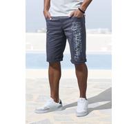 Bermudas JOHN DEVIN "aus elastischer Baumwollmischung", Herren, Gr. 33, N-Gr, grau (anthrazit), Web, Obermaterial: 98% Baumwolle, 2% Elasthan, unifarben, bequem kurz, Hosen Bermudas, mit großem Druck 
