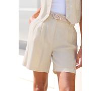 Bermudas LASCANA, Damen, Gr. 44, N-Gr, beige (sand), Web, Obermaterial: 85% Viskose, 15% Leinen, unifarben, figurumspielend ca. Mitte Oberschenkel, Hosen Bermudas, mit modischen Bundfalten, feminine S