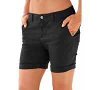 Bermudas LASCANA, Damen, Gr. 44, N-Gr, schwarz, Denim/Jeans, Obermaterial: 98% Baumwolle, 2% Elasthan, unifarben, gerade kniefrei, Hosen Bermudas, zum Krempeln, aus elastischer Baumwolle, kurze Hose, 