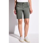 Bermudas STREET ONE, Damen, Gr. 46, grün (muse grün), Web, 97% Baumwolle, 3% Elasthan, unifarben, gerade kurz, Hosen Bermudas, 4-Pocket Style (72292639-46) muse grün