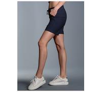 Bermudas TRIGEMA "TRIGEMA Kurze Hose mit aufgesetzten Seitentaschen", Damen, Gr. L, US-Größen, blau (navy), 55% Polyester, 45% Baumwolle, Hosen Bermudas (17201247-L) navy