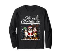Bernese Mountain Dog Reindeer Elf Santa Merry Christmas Tree Langarmshirt