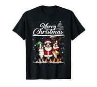Bernese Mountain Dog Reindeer Elf Santa Merry Christmas Tree T-Shirt