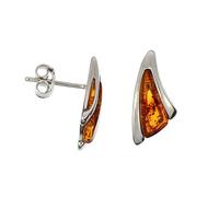 Bernstein Ohrringe, moderne dreieckige Ohrstecker aus Bernstein und 925/000 Sterling Silber rhodiniert von Artisana-Schmuck