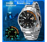 BERNY Automatische Taucheruhr für Herren, superleuchtende 20ATM-Taucherarmbanduhr, Original Top Sapphire Swim Sport mechanische Herrenuhr AM339MS-A