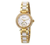 BERNY Goldene Armbanduhr für Damen, zierliche Damen-Armbanduhr, wasserdicht, klein, Damenuhr, analog, Quarzuhr, Edelstahl, Keramikband, Saphirglas, Datum, Kalender, luxuriöses Geburtstagsgeschenk