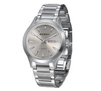 BERNY Herren-Armbanduhr Aus Massivem Edelstahl Quarz Wasserdicht Sportuhr Für Herren Leuchtende Silberfarbene Armbanduhr Tag Datum Bunte Zifferblätter Zur Auswahl Grey