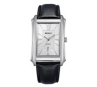 BERNY Rechteckige Herrenuhr Quarzuhr Edelstahlgehäuse Mit Lederarmband Business Casual Uhr