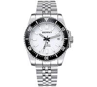 BERNY Taucheruhr für Herren AR-Beschichtung Saphirglas drehbare Lünette Automatische Armbanduhr mit einschraubbarer Krone 20ATM Wasserdicht Edelstahl Armband Uhren Super Leuchtend Weiß