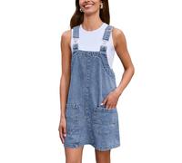 BerryGo Damen Denim Ärmellos Overall Tank Top Kleid Casual Mini Pinafore Kleid Kurzes Pulloverkleid mit Tasche, Demin Hellblau, X-Large