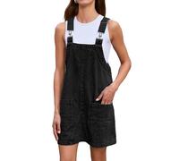 BerryGo Damen Denim Overall Kleid Jeans Ärmellos Mini Latzhose Verstellbare Träger Overall Kleid mit Tasche, Demin Black, Large