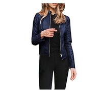 Berrykey Lederjacken für Damen, Reißverschluss, Knopfleiste, einfarbig, bauchfrei, modisch, Punk, Lepel-Motorjacke, 010, Marineblau, XXL