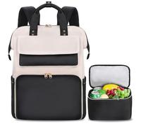 BERTASCHE Lunch Rucksack, Laptop Rucksack Damen 15,6 Zoll mit Isoliertes Kühltasche, 2-in-1-Arbeitsrucksack für Frauen/Arbeit/Business/Reisen/Lehrer/Schule/Uni，Schwarz-Beige