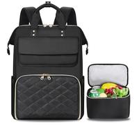 BERTASCHE Lunch Rucksack, Laptop Rucksack Damen 17,3 Zoll mit Isoliertes Kühltasche, 2-in-1-Arbeitsrucksack für Frauen/Arbeit/Business/Reisen/Lehrer/Schule/Uni，Schwarz-Beige