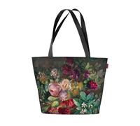 Bertoni Tasche HOLI mit buntem Aufdruck - Blumenmuster - Große Handtasche für Strand, Pool, Urlaub, Stadt, Universität - Tasche für Studium und Schule mit Reißverschluss, passend für A4-Format