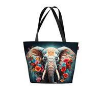 Bertoni Tasche Schultertasche Strandtasche Einkaufstasche Umhängetasche Shopper Tote Bag Wetterfest Codura Mit Reißverschluss A4 45x33x3 cm Holi Elephant