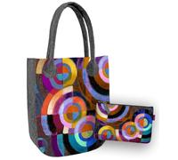 Bertoni Tasche Set Kosmetiktasche Schultertasche Umhängetasche Shopper Tote Bag Handtasche Filz Polyester Einkaufstasche 45x35x5 cm Schminktasche 24x15 cm Circles