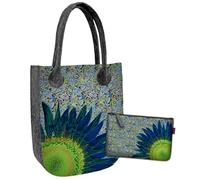 Bertoni Tasche Set Kosmetiktasche Schultertasche Umhängetasche Shopper Tote Bag Handtasche Filz Polyester Einkaufstasche 45x35x5 cm Schminktasche 24x15 cm Blue Flower