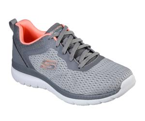 Berufsschuh SKECHERS "BOUNTIFUL - QUICK PATH", Damen, Gr. 38, grau, koralle, Lederimitat, Textil, Schuhe, Freizeitschuh, Halbschuh, Schnürschuh mit gepolsterter Innensohle (84735257-38) grau, koralle