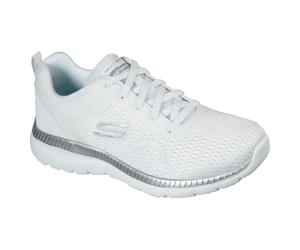 Berufsschuh SKECHERS "BOUNTIFUL - QUICK PATH", Damen, Gr. 40, weiß, silberfarben, Lederimitat, Textil, Schuhe Berufsschuh, Freizeitschuh, Halbschuh, Schnürschuh mit gepolsterter Innensohle (25707165-4
