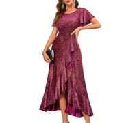 Berylove Abendkleider Lang Mit Ärmeln Glitzerkleid Ballkleid Glitzer Frauen Kleider Luxus Schicke Kleider Jugendweihe Kleider Lang Abiballkleider 007 Golden Pink L