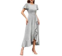 Berylove Abiballkleider Cocktailkleid Glitzerkleid Abendkleider Elegant Für Hochzeit Frauen Kleider Luxus Schicke Kleider Prom Dress Long 007Silver XL