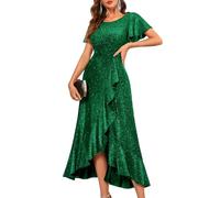 Berylove Damen Curvy Glitzer Abendkleid Lang Winter Ballkleid Cocktailkleid Elegantes Hochzeitsgast Festkleid 007 DarkGreen XS