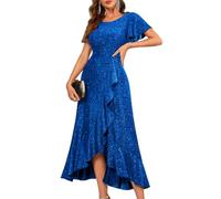 Berylove Damen Glitzer Abendkleid Lang Mit Ärmeln Luxus Ballkleid Elegantes Festkleid Für Jugendweihe Abiball 007 Royalblue 3XL