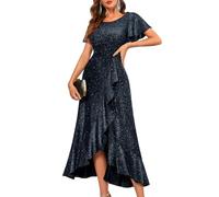 Berylove Damen Glitzer Abendkleid Lang Mit Ärmeln Luxus Ballkleid Elegantes Festkleid Für Jugendweihe Abiball 007 DarkBlue XS