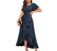 Berylove Damen Glitzer Abendkleid Lang Mit Ärmeln Luxus Ballkleid Elegantes Festkleid Für Jugendweihe Abiball 007 Navy 2XL