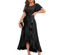 Berylove Damen Glitzer Abendkleid Lang Mit Ärmeln Luxus Ballkleid Elegantes Festkleid Für Jugendweihe Abiball 007 Black L