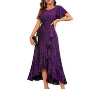 Berylove Damen Glitzer Abiballkleid Lang Cocktailkleid Luxus Festkleid Elegantes Hochzeitsgast Abendkleid 007 Purple L