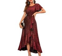 Berylove Damen Glitzer Abiballkleid Lang Cocktailkleid Luxus Festkleid Elegantes Hochzeitsgast Abendkleid 007 Burgundy 2XL