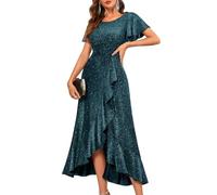 Berylove llkleid Lang Glitzer Kleid Damen Kleid Hochzeitsgast Damen Abendkleider Kleid Damen Elegant Frauen Kleider Luxus Vokuhila Kleid 007 Dustyblue M