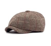 besbomig Schirmmütze Herren Tweed Flachkappe, 8-teilige Bäckerjungenmütze, Barret Schiebermütze Gatsby Newsboy Stil Baskenmützen, Frühling Herbst Winter, 56-59cm, Kaffee