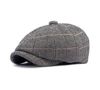 besbomig Schirmmütze Herren Tweed Flachkappe, 8-teilige Bäckerjungenmütze, Barret Schiebermütze Gatsby Newsboy Stil Baskenmützen, Frühling Herbst Winter, 56-59cm, Grau