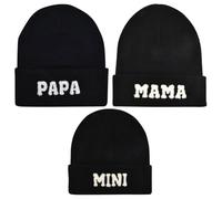 Besforta Eltern-Kind-Mütze, Motiv: Mama Papa, Mini-Stickerei, Strickmütze, Winter, warme Bündchen, passende Familienmütze