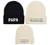 Besforta Eltern-Kind-Mütze, Motiv: Mama Papa, Mini-Stickerei, Strickmütze, Winter, warme Bündchen, passende Familienmütze