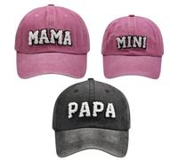 Besforta Mama Papa und Mini Hüte Verstellbare Vintage Baumwolle Bestickt Eltern-Kind Baseballmützen Set mit 3 passenden Familienmützen