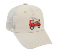 Besforta Niedliche Feuerwehrauto-Stickerei, Kinder-Baseballkappe, verstellbar, gewaschene Baseballmützen für Jungen und Mädchen, Netzstoff, Beige, 2-8