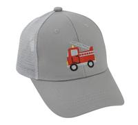 Besforta Niedliche Feuerwehrauto-Stickerei, Kinder-Baseballkappe, verstellbar, gewaschene Baseballmützen für Jungen und Mädchen, Netzstoff, Hellgrau, 2-8