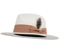 Besoogii Klassische breite Krempe Damen Herren Fedora Hut mit Gürtelschnalle Filz Panama Hut, Große Schleife, elfenbeinfarben, Einheitsgre