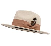 Besoogii Klassische breite Krempe Damen Herren Fedora Hut mit Gürtelschnalle Filz Panama Hut, Große Schleife, Beige, Einheitsgre