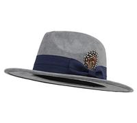 Besoogii Klassische breite Krempe Damen Herren Fedora Hut mit Gürtelschnalle Filz Panama Hut, Große Schleife, Grau, Einheitsgre